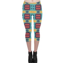 Blue Red And Yellow Shapes Pattern Capri Leggings