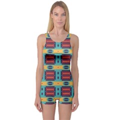 Blue Red And Yellow Shapes Pattern Women s Boyleg One Piece Swimsuit