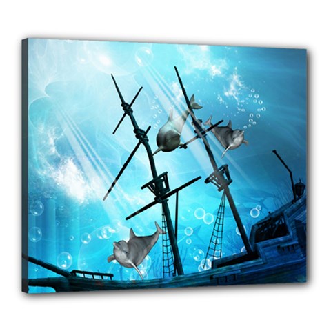 Awesome Ship Wreck With Dolphin And Light Effects Canvas 24  X 20 