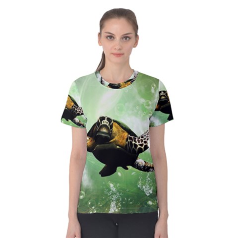 Wonderful Sea Turtle With Bubbles Women s Cotton Tees by FantasyWorld7