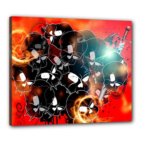 Black Skulls On Red Background With Sword Canvas 24  X 20 