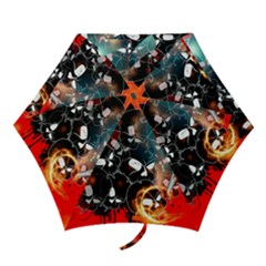 Black Skulls On Red Background With Sword Mini Folding Umbrellas