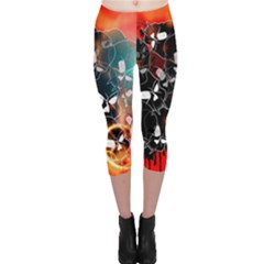 Black Skulls On Red Background With Sword Capri Leggings