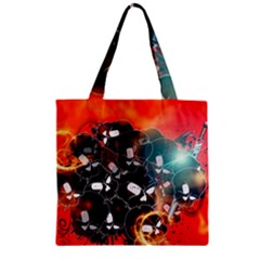 Black Skulls On Red Background With Sword Zipper Grocery Tote Bags by FantasyWorld7