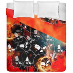 Black Skulls On Red Background With Sword Duvet Cover (double Size)