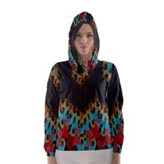 Blue, Gold, And Red Pattern Hooded Wind Breaker (women)	 by digitaldivadesigns