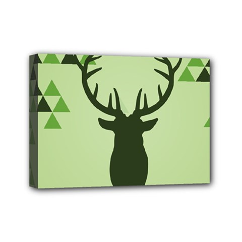 Modern Geometric Black And Green Christmas Deer Mini Canvas 7  X 5 