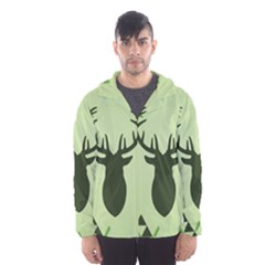 Modern Geometric Black And Green Christmas Deer Hooded Wind Breaker (men) by Dushan