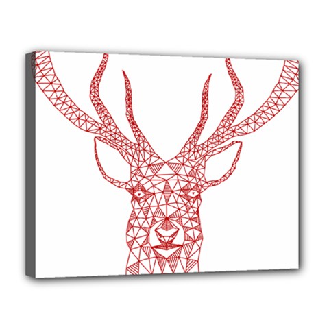 Modern Red Geometric Christmas Deer Illustration Canvas 14  X 11  by Dushan