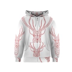 Modern Red Geometric Christmas Deer Illustration Kids Zipper Hoodies