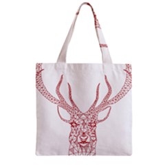 Modern Red Geometric Christmas Deer Illustration Zipper Grocery Tote Bags by Dushan