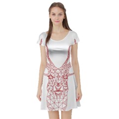 Modern Red Geometric Christmas Deer Illustration Short Sleeve Skater Dresses