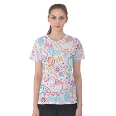 Cute Pastel Tones Elephant Pattern Women s Cotton Tees