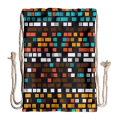 Squares Pattern In Retro Colors Large Drawstring Bag