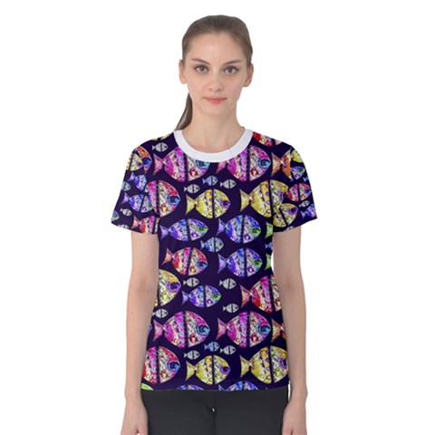 Colorful Fishes Pattern Design Women s Cotton Tees by dflcprintsclothing