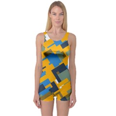 Blue Yellow Shapes Women s Boyleg One Piece Swimsuit