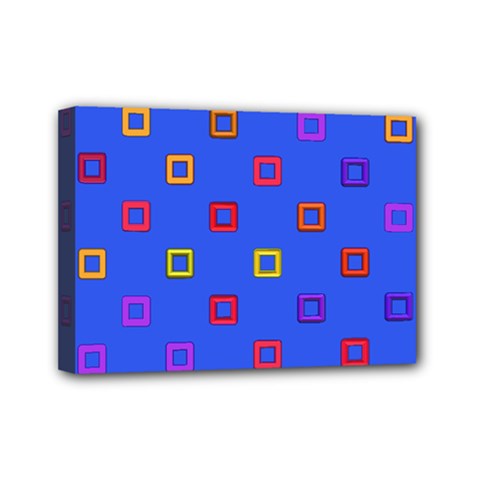 3d Squares On A Blue Background Mini Canvas 7  X 5  (stretched)