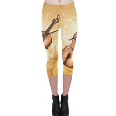 Wonderful Violin With Violin Bow On Soft Background Capri Leggings by FantasyWorld7