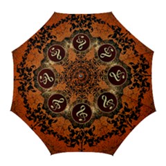 Wonderful Golden Clef On A Button With Floral Elements Golf Umbrellas by FantasyWorld7