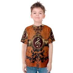 Wonderful Golden Clef On A Button With Floral Elements Kid s Cotton Tee