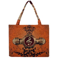 Wonderful Golden Clef On A Button With Floral Elements Tiny Tote Bags