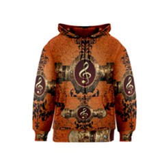 Wonderful Golden Clef On A Button With Floral Elements Kids Zipper Hoodies