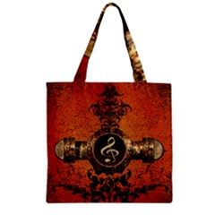 Wonderful Golden Clef On A Button With Floral Elements Zipper Grocery Tote Bags