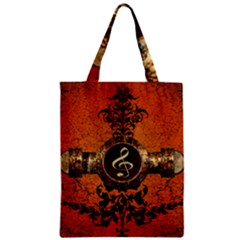 Wonderful Golden Clef On A Button With Floral Elements Zipper Classic Tote Bags