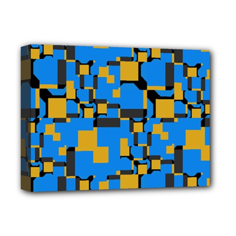 Blue Yellow Shapes Deluxe Canvas 16  X 12  (stretched)  by LalyLauraFLM