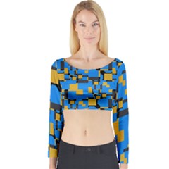 Blue Yellow Shapes Long Sleeve Crop Top