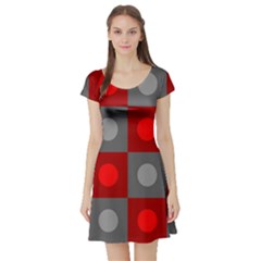 Circles In Squares Pattern Short Sleeve Skater Dress by LalyLauraFLM