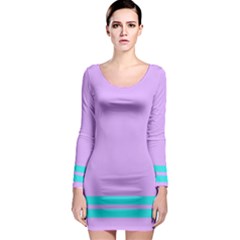 Purple And Blue Stripe Long Sleeve Bodycon Dress