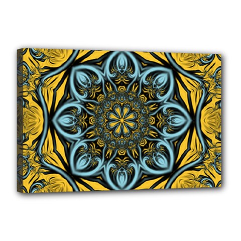 Blue Floral Fractal Canvas 18  X 12 