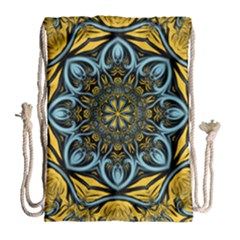 Blue Floral Fractal Drawstring Bag (large) by igorsin