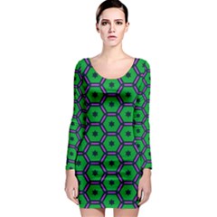 Stars In Hexagons Pattern Long Sleeve Bodycon Dress