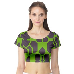 Brown Green Shapes Short Sleeve Crop Top