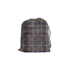 Multicolored Ethnic Check Seamless Pattern Drawstring Pouches (small) 