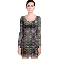 Ethnic Check Printed Long Sleeve Bodycon Dresses