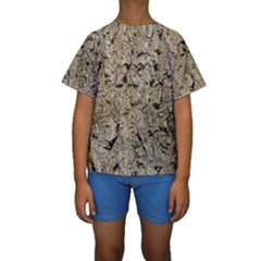 Grey Tree Bark Kid s Short Sleeve Swimwear