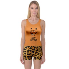 Dirty Cheetah On Orange One Piece Boyleg Swimsuit