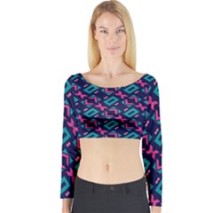 Pink And Blue Shapes Pattern Long Sleeve Crop Top