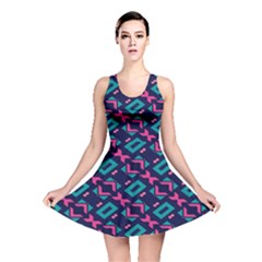 Pink And Blue Shapes Pattern Reversible Skater Dress