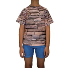 Stone Wall Brown Kid s Short Sleeve Swimwear