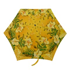 Wonderful Soft Yellow Flowers With Dragonflies Mini Folding Umbrellas