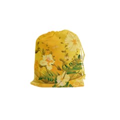 Wonderful Soft Yellow Flowers With Dragonflies Drawstring Pouches (small) 