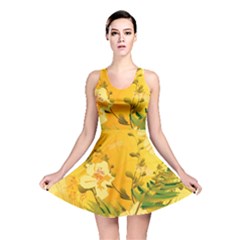 Wonderful Soft Yellow Flowers With Dragonflies Reversible Skater Dresses by FantasyWorld7