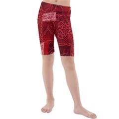 Red Patchwork Kid s Mid Length Swim Shorts by trendistuff