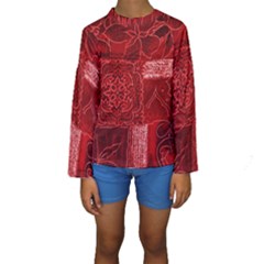 Red Patchwork Kid s Long Sleeve Swimwear