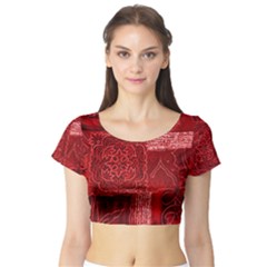 Red Patchwork Short Sleeve Crop Top