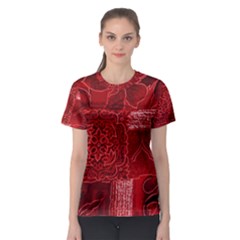 Red Patchwork Women s Sport Mesh Tees